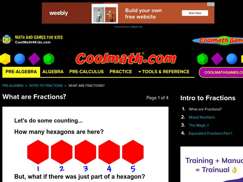 Coolmath: Pre Algebra What Are Fractions? Activity