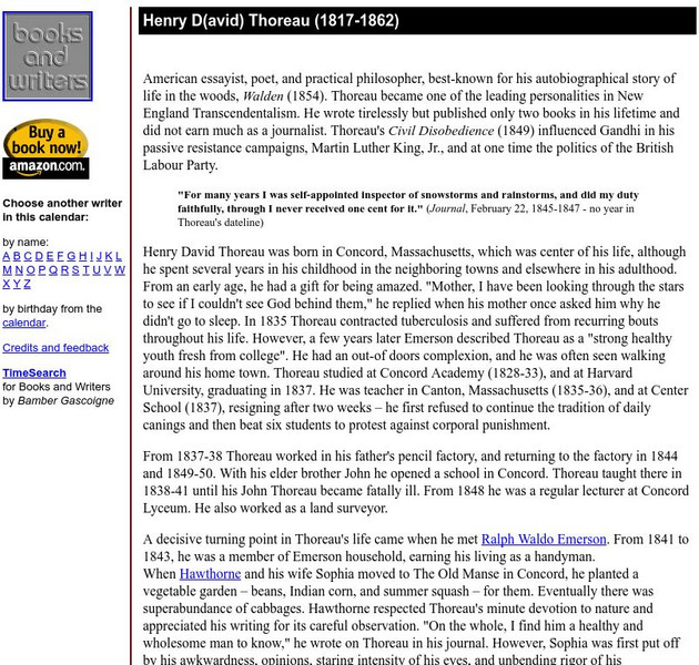 Author's Calendar: Henry Thoreau Website Author's Calendar: Henry Thoreau Website