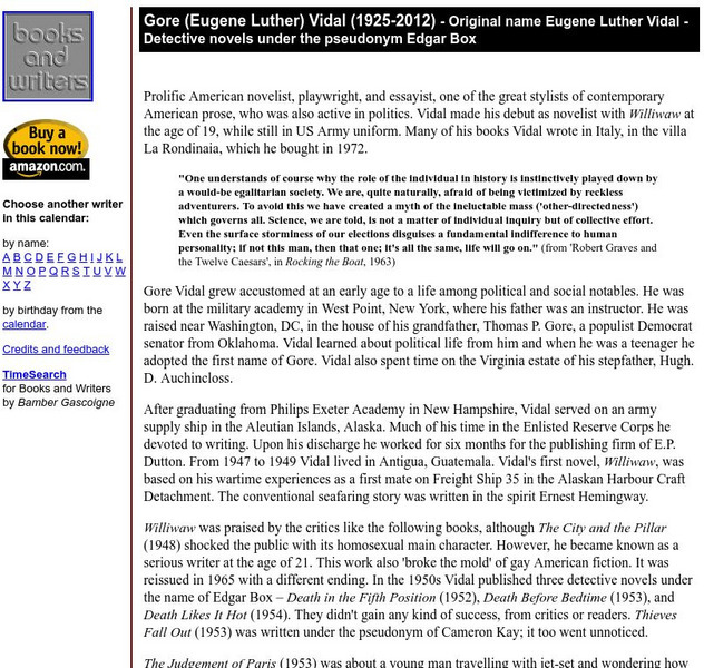 Author's Calendar: Gore Vidal Website Author's Calendar: Gore Vidal Website