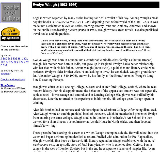 Author's Calendar: Evelyn Waugh Website Author's Calendar: Evelyn Waugh Website