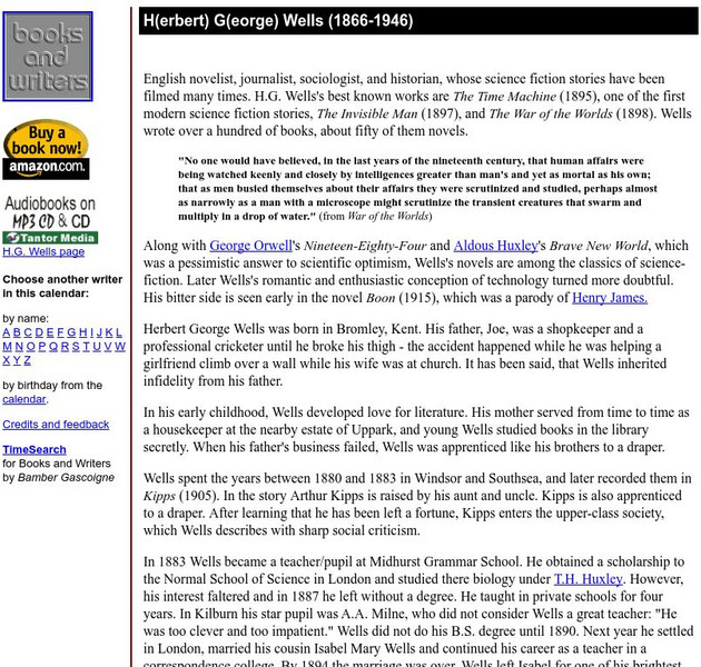 Author's Calendar: H(erbert) G(eorge) Wells Website Author's Calendar: H(erbert) G(eorge) Wells Website