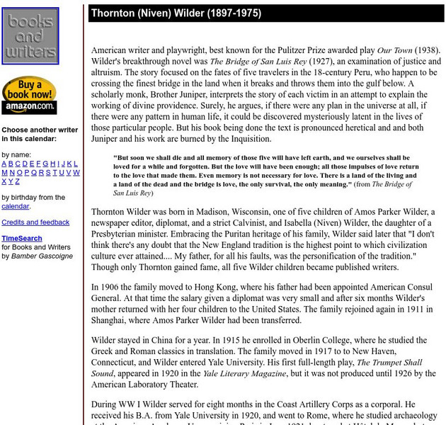 Author's Calendar: Thornton (Niven) Wilder Website Author's Calendar: Thornton (Niven) Wilder Website