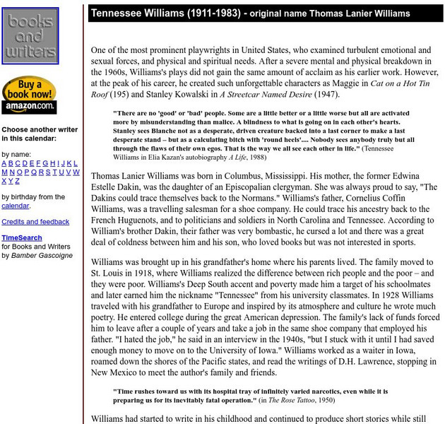 Author's Calendar: Tennessee Williams Website Author's Calendar: Tennessee Williams Website
