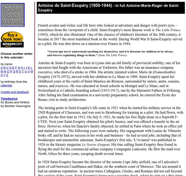 Author's Calendar: Antoine De Saint Exupery Website Author's Calendar: Antoine De Saint Exupery Website