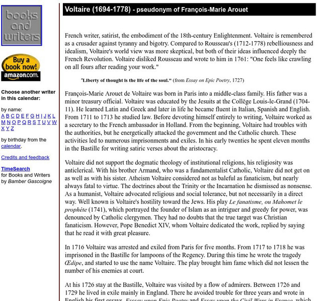 Author's Calendar: Voltaire Website Author's Calendar: Voltaire Website