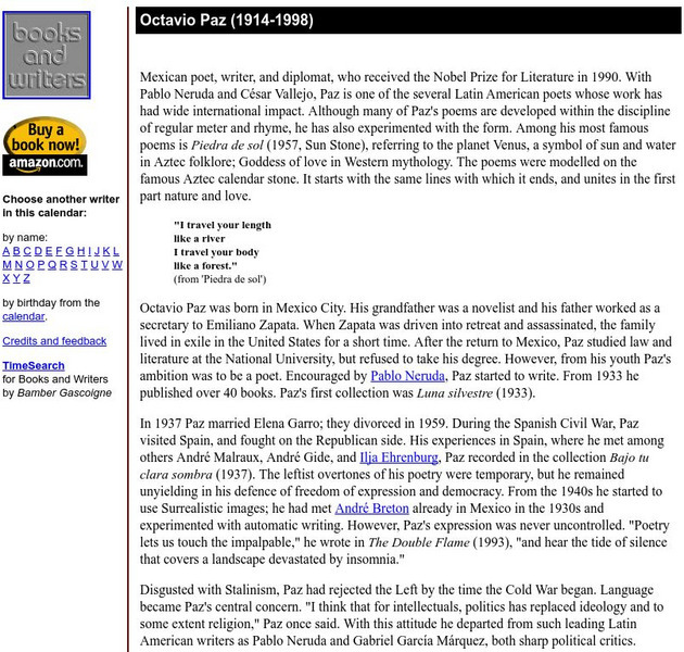 Author's Calendar: Octavio Paz Website