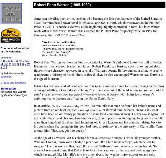 Author's Calendar: Robert Penn Warren Website