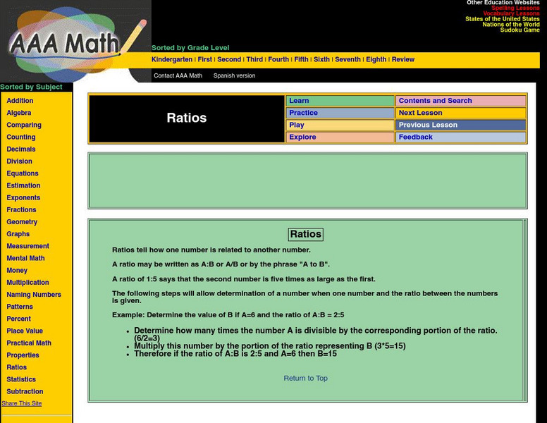 Aaa Math: Ratios Activity Aaa Math: Ratios Activity