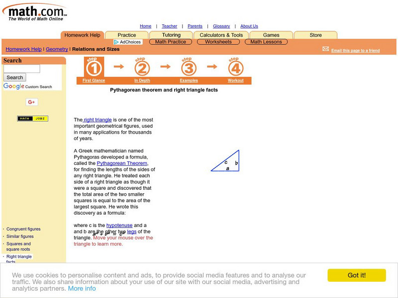 Math.com: Pythagorean Theorem and Right Triangle Facts Activity Math.com: Pythagorean Theorem and Right Triangle Facts Activity