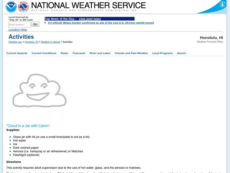 Noaa: National Weather Service: Cloud in a Jar With Calvin Activity Noaa: National Weather Service: Cloud in a Jar With Calvin Activity