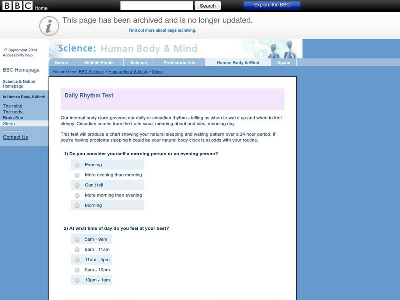 Bbc: Sleep: Daily Rhythm Test Unknown Type Bbc: Sleep: Daily Rhythm Test Unknown Type