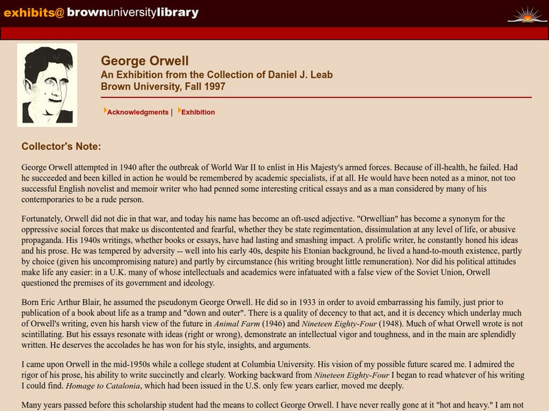 George Orwell: Exhibition From the D. J. Leab Collection Handout
