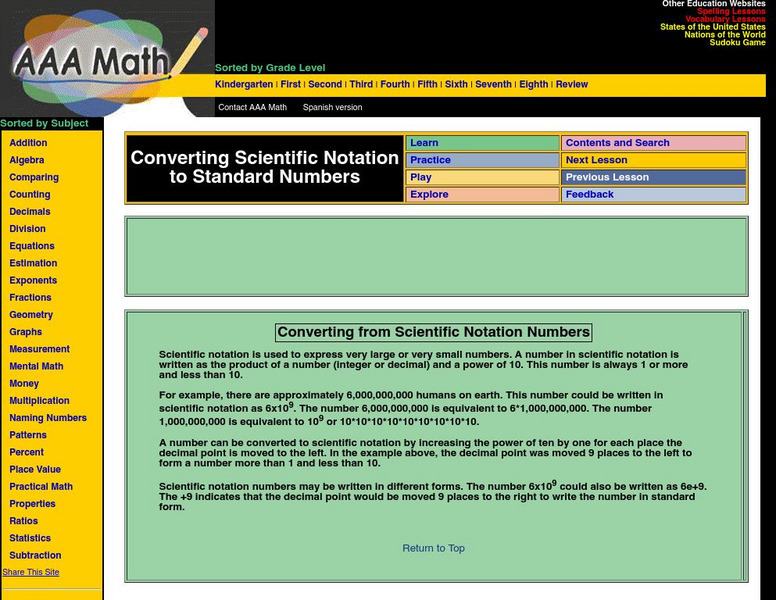 Aaa Math: Converting Scientific Notation to Standard Numbers Activity