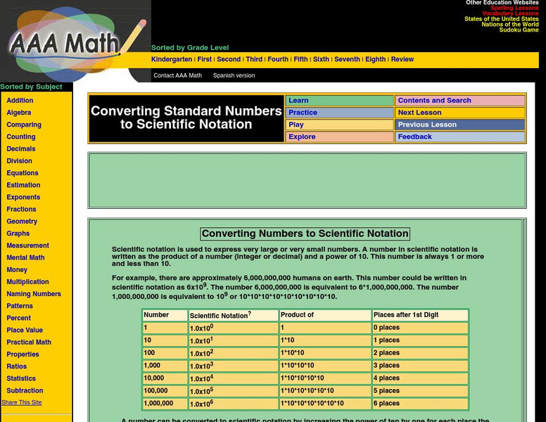 Aaa Math: Converting Numbers to Scientific Notation Activity