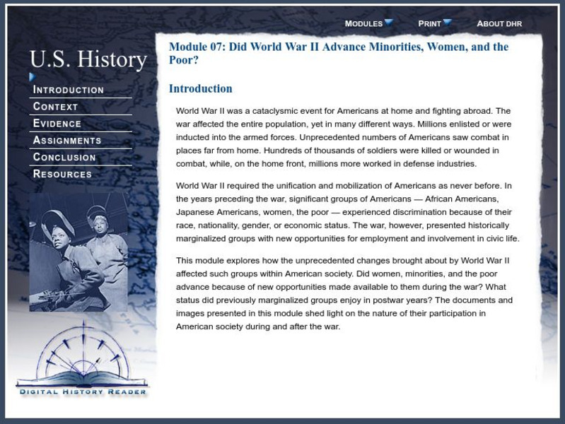 Digital History Reader: Did World War Ii Advance Minorities, Women, and Poor? Unit Plan Digital History Reader: Did World War Ii Advance Minorities, Women, and Poor? Unit Plan