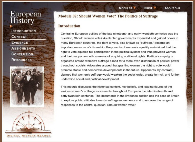Digital History Reader: Should Women Vote? The Politics of Suffrage Unit Plan Digital History Reader: Should Women Vote? The Politics of Suffrage Unit Plan