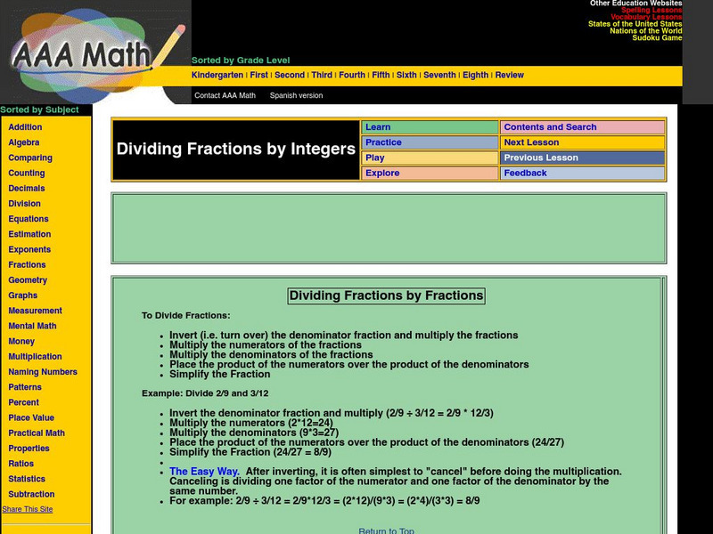 Aaa Math: Dividing Fractions by Fractions Unit Plan Aaa Math: Dividing Fractions by Fractions Unit Plan