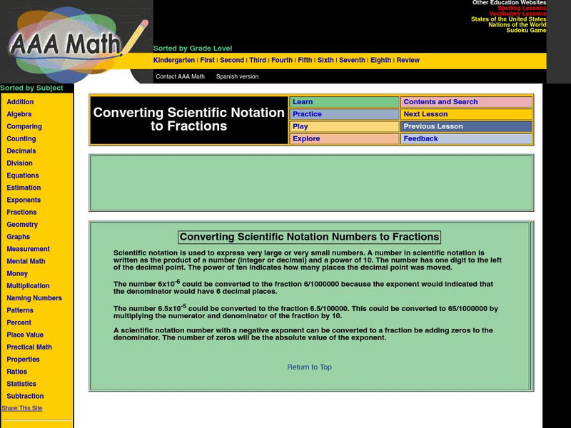 Aaa Math: Converting Scientific Notation Numbers to Fractions Activity