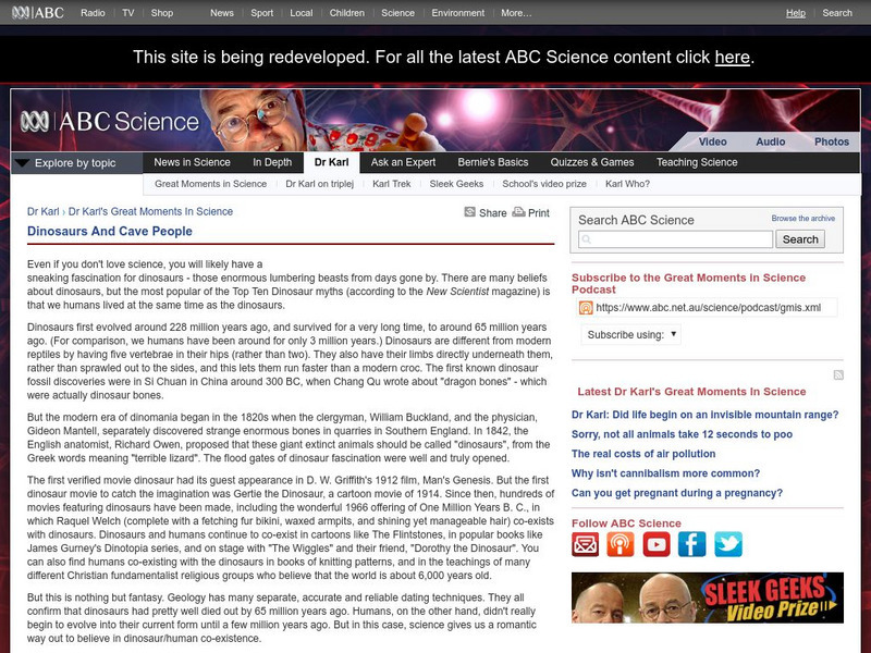 Australian Broadcasting Corporation: News in Science: Dinosaurs and Cave People Website Australian Broadcasting Corporation: News in Science: Dinosaurs and Cave People Website