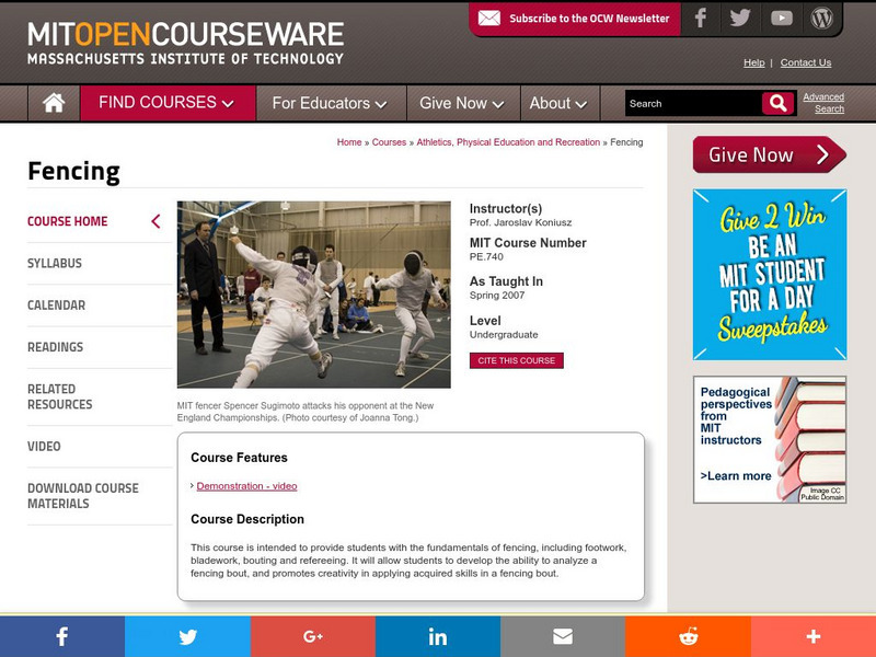 Mit: Open Course Ware: Fencing Online Course Mit: Open Course Ware: Fencing Online Course