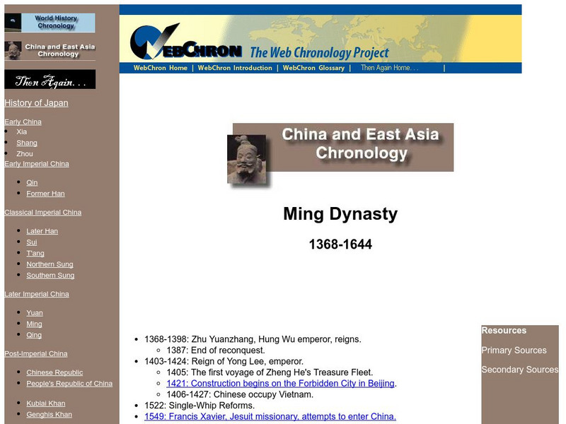 Then Again: Web Chron: Ming Dynasty (1368 1644) Website