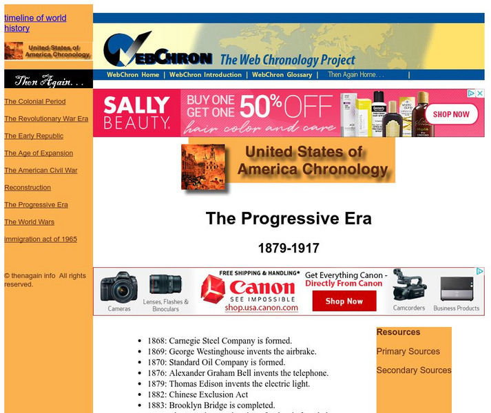 Then Again: Web Chron: The Progressive Era 1879 1920 Handout