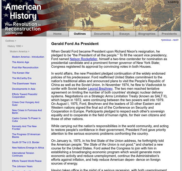American History: Outlines: Gerald Ford as President Handout American History: Outlines: Gerald Ford as President Handout