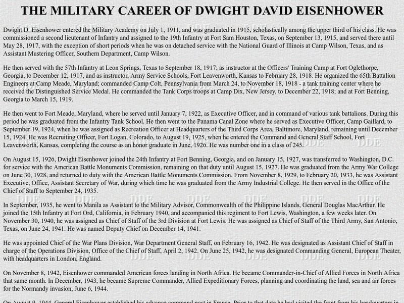 Ibiblio: The Military Career of Dwight David Eisenhower Handout Ibiblio: The Military Career of Dwight David Eisenhower Handout