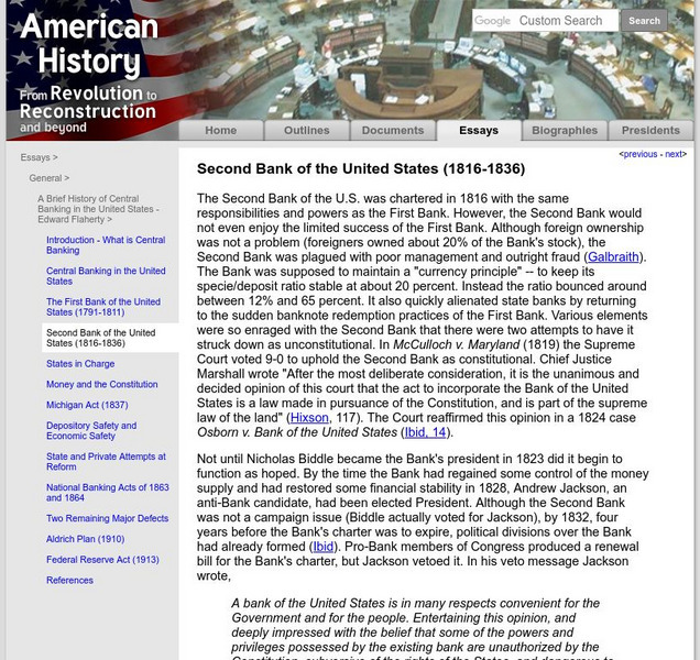 American History: Essays: Second Bank of the United States Handout American History: Essays: Second Bank of the United States Handout