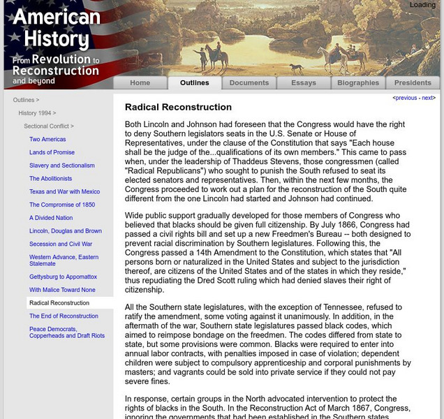 American History: Outlines: Radical Reconstruction Handout American History: Outlines: Radical Reconstruction Handout