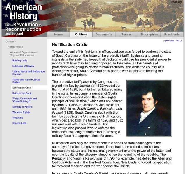 American History: Outlines: Nullification Crisis Handout American History: Outlines: Nullification Crisis Handout