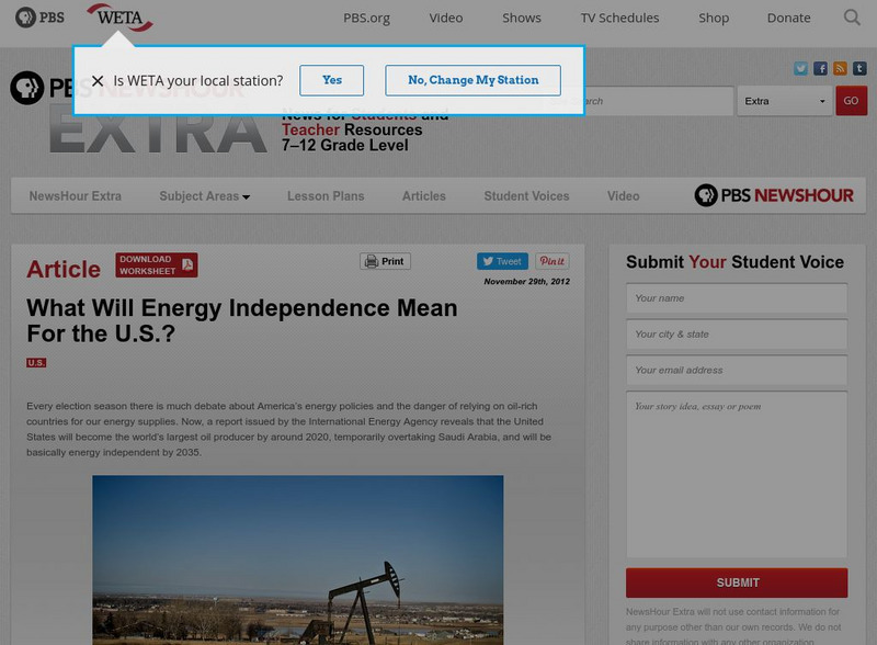 Pbs Newshour Extra: What Will Energy Independence Mean? Article Pbs Newshour Extra: What Will Energy Independence Mean? Article
