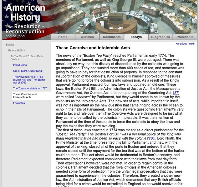 American History: Essays: The Intolerable Acts Activity American History: Essays: The Intolerable Acts Activity