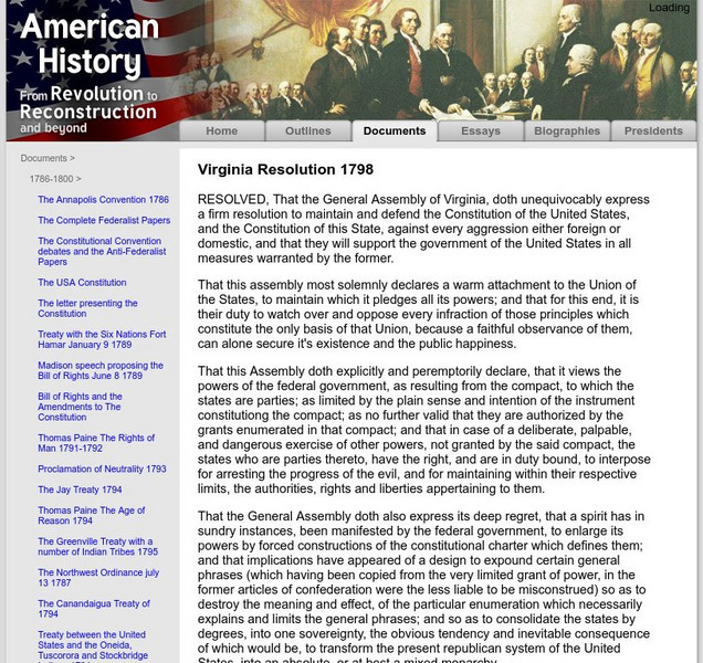 American History: Documents: The Virginia Resolution of 1798 Handout American History: Documents: The Virginia Resolution of 1798 Handout
