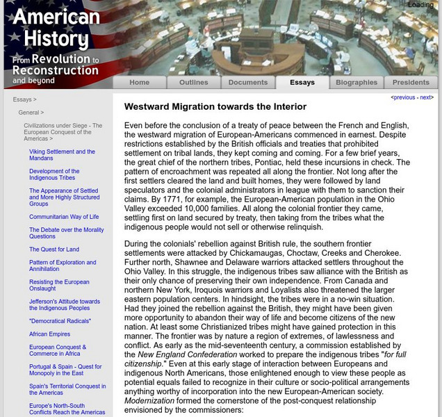American History: Essays: Western Migration Towards the Interior Activity American History: Essays: Western Migration Towards the Interior Activity