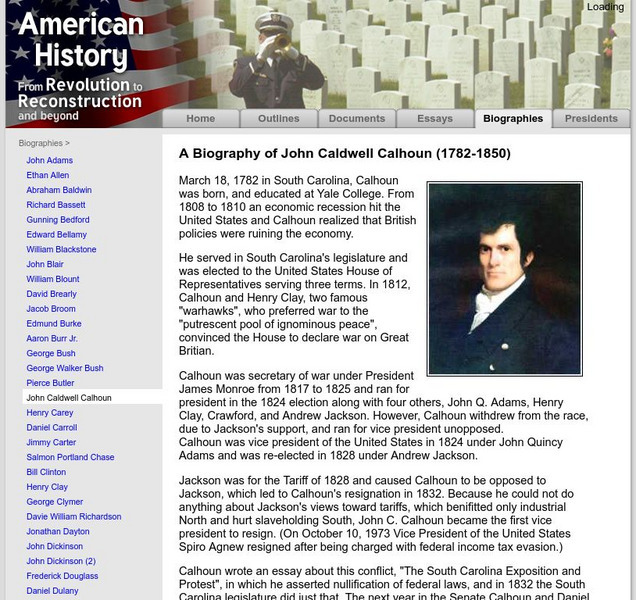 American History: Biographies: John Caldwell Calhoun Handout American History: Biographies: John Caldwell Calhoun Handout