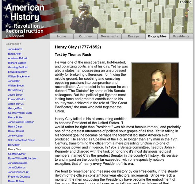American History: Biographies: Henry Clay (1777 1852) Handout American History: Biographies: Henry Clay (1777 1852) Handout