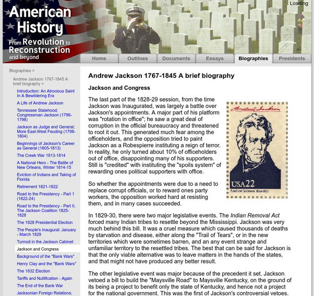American History: Biographies: Andrew Jackson: Jackson and Congress Handout American History: Biographies: Andrew Jackson: Jackson and Congress Handout