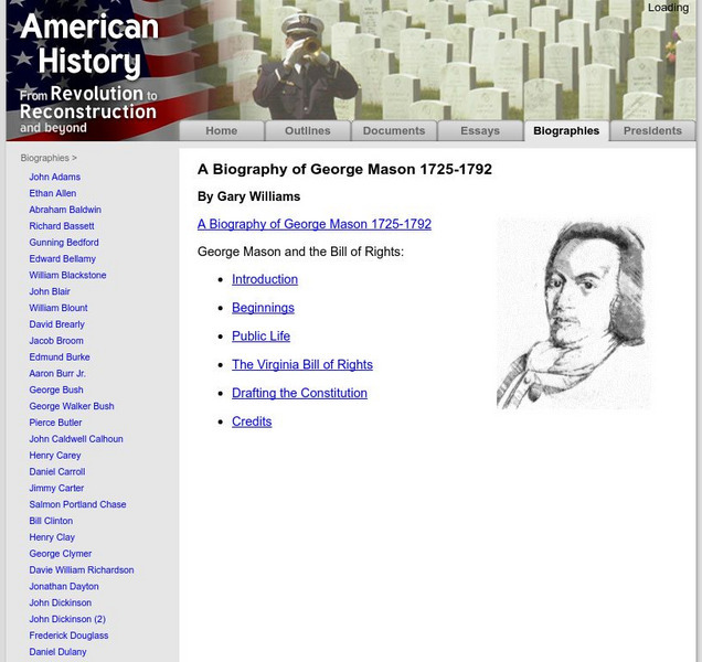 American History: Biographies: George Mason 1725 1792 Handout American History: Biographies: George Mason 1725 1792 Handout
