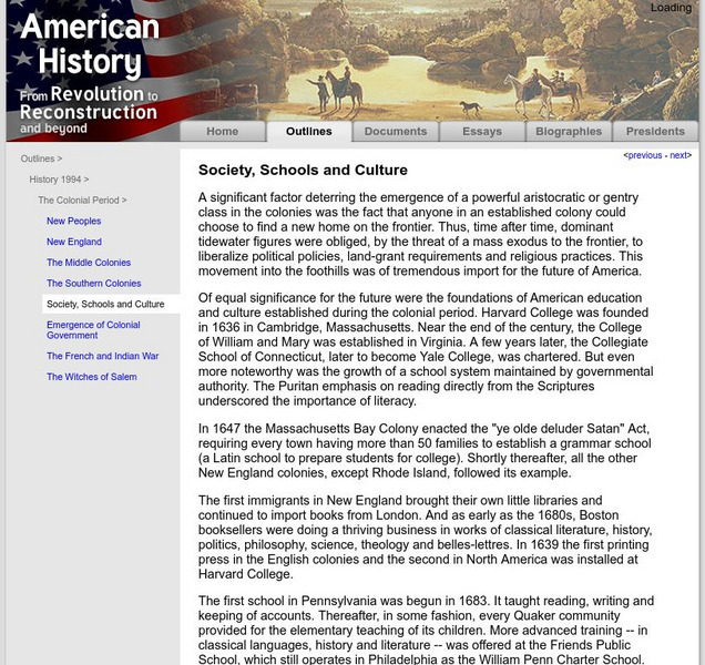 American History: Outlines: Colonial Period Society Activity American History: Outlines: Colonial Period Society Activity