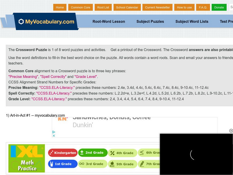 My vocabulary.com: Art in Action Crossword Interactive My vocabulary.com: Art in Action Crossword Interactive