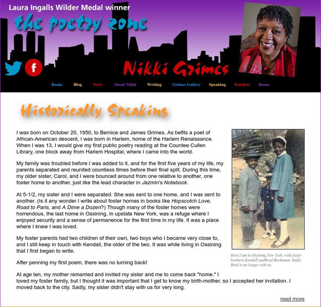 About Nikki Grimes: Historically Speaking Activity About Nikki Grimes: Historically Speaking Activity