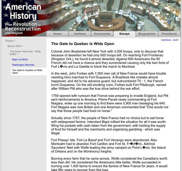 American History: Essays: The Gate to Quebec Website American History: Essays: The Gate to Quebec Website