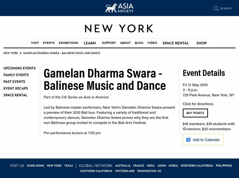 Asia Society: Gamelan Dharma Swara: Balinese Dance and Music Article Asia Society: Gamelan Dharma Swara: Balinese Dance and Music Article
