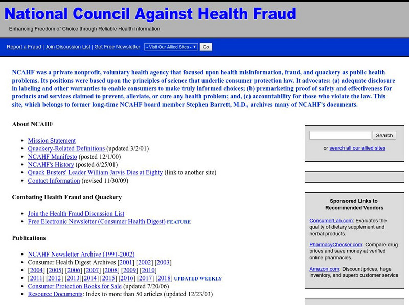 National Council Against Health Fraud Website National Council Against Health Fraud Website