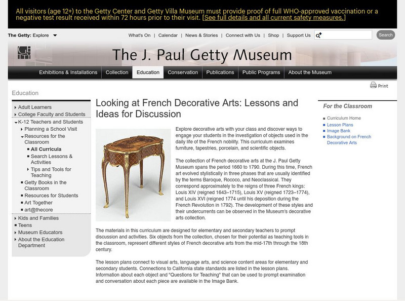J. Paul Getty Museum: Decorative Arts Curriculum Lesson Plan J. Paul Getty Museum: Decorative Arts Curriculum Lesson Plan