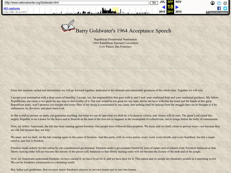 National Center: Acceptance Speech: 1964 Republican National Convention Primary National Center: Acceptance Speech: 1964 Republican National Convention Primary