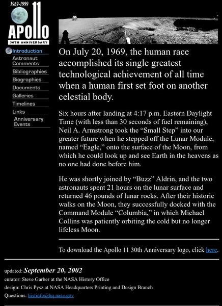 Nasa: 1969 1999: Apollo 30th Anniversary Website Nasa: 1969 1999: Apollo 30th Anniversary Website