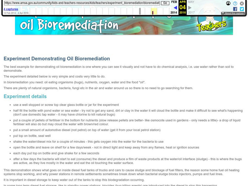 Australian Maritime Safety Authority:experiment Demonstrating Oil Bioremediation Activity Australian Maritime Safety Authority:experiment Demonstrating Oil Bioremediation Activity