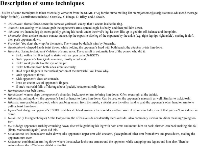Sumo Faq: Description of Sumo Techniques Handout